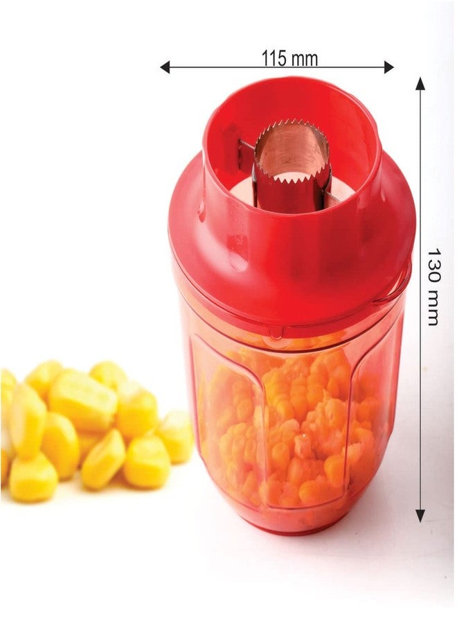 HELIMIX Corn Cutter Corn Cob Stripping Kernels Remover Vegetable Peeler Corn Seeds Remover Planer with Corn Storage Mug Red - Image 2